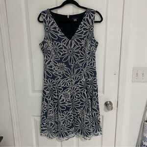 Tommy Hilfiger Blue Floral Lined Fit and Flare Wedding Dress Womens Size 14